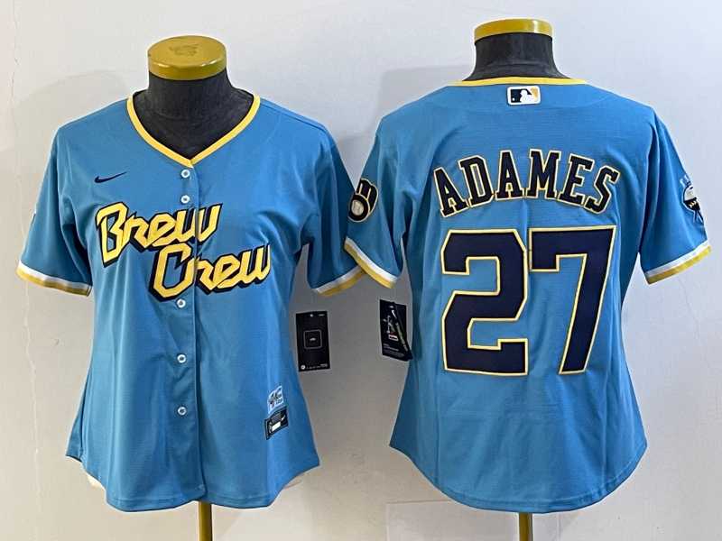 Women%27s Milwaukee Brewers #27 Willy Adames Blue 2022 City Connect Cool Base Stitched Jersey->mlb womens jerseys->MLB Jersey